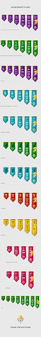 Achievement Badges & Flags 2D Illustrations : Progression of a project when i have internship in If Isobar. To design achievement badges and flags for an English Learning Flash game.