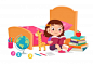 Happy cute little kid girl read book in bed room