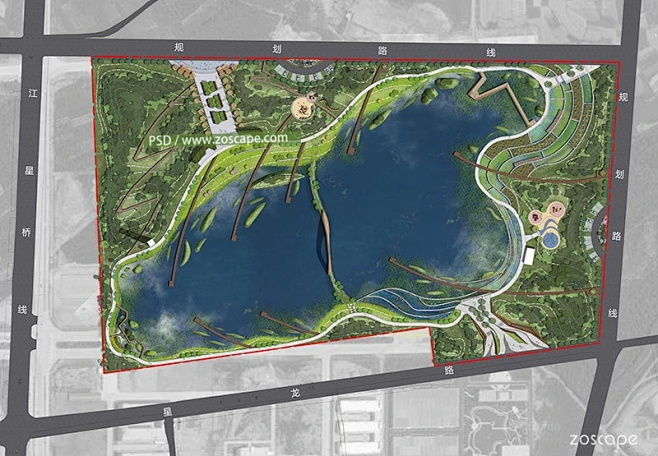 高清滨湖湿地公园-城市生态公园PSD平面图-花瓣网