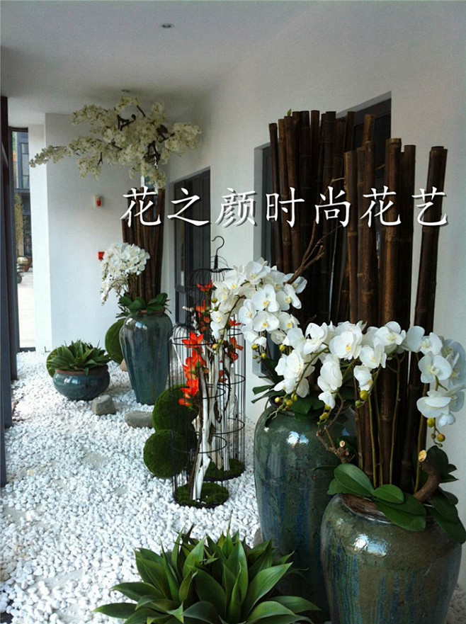 大型陶缸花艺 落地花艺 鸟笼 橱窗景观设...