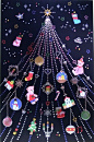 クリスマスカード 【祝クリスマス-3】　送料無料 | 和風グリーティングカード・クリスマスカードの店ひろ powered by BASE : 夜空に浮かぶ光のツリー、「ぬいぐるみ・靴下・キャンディ・・・」みんな踊っています。クリスマスカードに、また外国の方へのお土産ご利用ください。サイズ115×175mm中紙(桜花の透かし模様)・封筒付きご注文は一枚からお受けいたします、送料無料。また、郵送のため配送日時のご指定はできません。