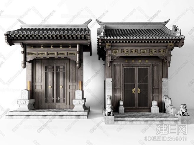 新中式门头3d模型-花瓣网