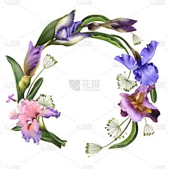 花卉手绘花环与鸢尾花。