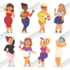 可爱微胖女孩矢量插画 【酷图网】可爱微胖女孩,微胖女孩插画,女孩插画,时尚女孩,扁平风插画,卡通插画,卡通贴纸,插画元素,手绘插画,插画设计,矢量元素,元素设计