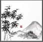 精品中式水墨画山水竹子山峰太阳小船扁舟茶叶古风海报矢量VI素材-淘宝网