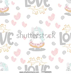 Seamless pattern with romantic unicorns. Valentine's Day. Vector illustration.