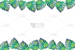 水彩画框架由热带树叶，棕榈树和花