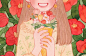 #飞乐鸟分享#  
水彩+色铅笔手绘插画
充满了粉色桃子味儿的女孩儿呀~
插画来自作者Ins：fommy__y