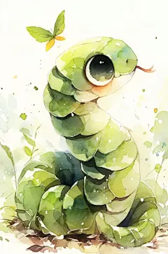 AI数字艺术蛇年可爱小青蛇插画