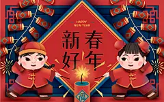 春节新春好年鞭炮爆竹福娃展板-志设网-zs9.com