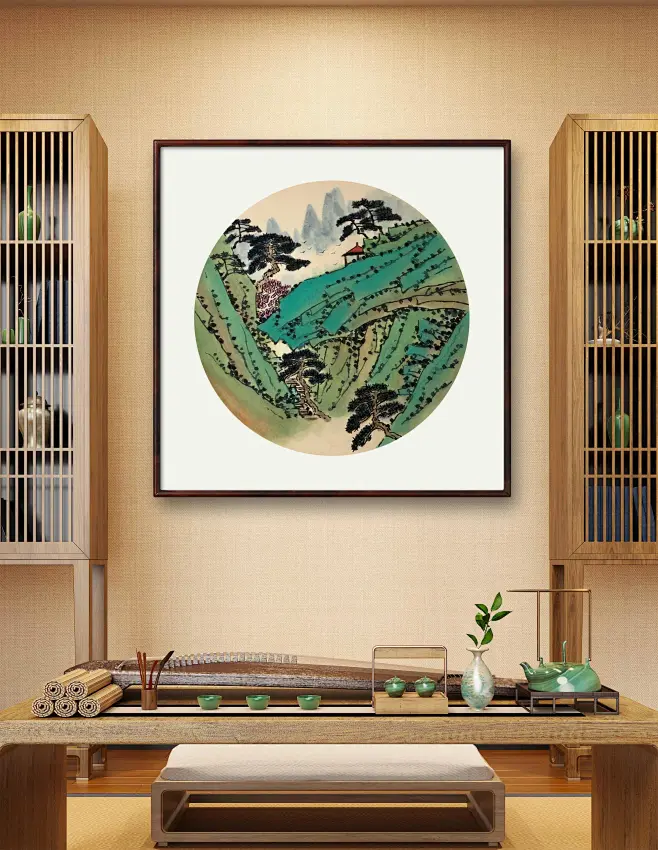 手绘定制中式山水国画沙发卧室风景画装饰画客厅办公斗方挂画壁画-淘宝网-花瓣网