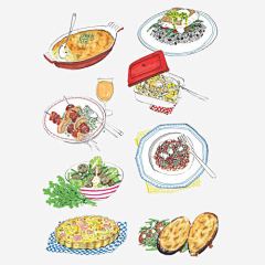烧烤大餐手绘画片高清素材 手绘美食 烤扇贝 烤肉串 蛋羹 免抠png 设计图片 免费下载