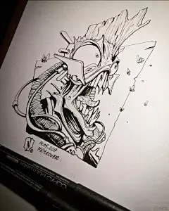 一组超炫酷纸上3D骷髅和机甲插画