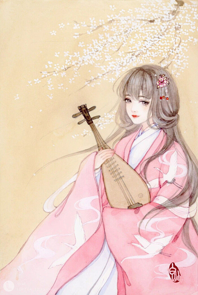 插画师白岫古风少女手绘作品