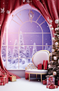 Christmas room christmas scene, in the style of vibrant stage backdrops, surrealist dreamlike scenes, aurorapunk, eye-catching, photorealistic renderings