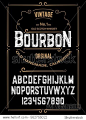 Typeface. Label. Bourbon typeface, labels and different type designs