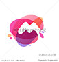 Letter M logo at colorful watercolor splash background. Vector elements for posters  t-shirts and cards. 