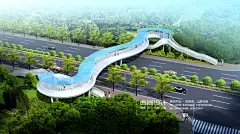 3a湖景天桥--S型钢箱梁方案 人行天桥过街效果图