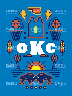 雷霆队插画  - 源文件下载【酷图网】威少,维斯布鲁克,NBA,NBA插画,NBA设计,雷霆队,