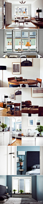 #北欧家居# 简简单单的一套瑞典公寓，蓝白棕色组在一起，看着怪舒服的。