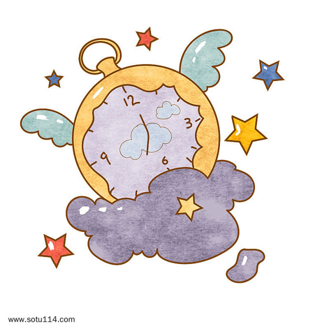 品牌号)转采于2020-05-18 12:23:57卡通云朵时钟插画栗子绘c同采自www