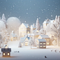 A christmas village in paper format showing snow, in the style of soft tonal transitions, white background--ar 47:64
