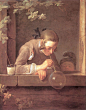 法国名画《吹肥皂泡的少年》，让·巴提斯特·西蒙·夏尔丹作品，世界名画