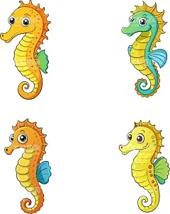 卡通风格海马组图  - 源文件下载【酷图网】海马,海马素材,海马插图,矢量海马,矢量图,插图,海报,广告素材,海洋生物