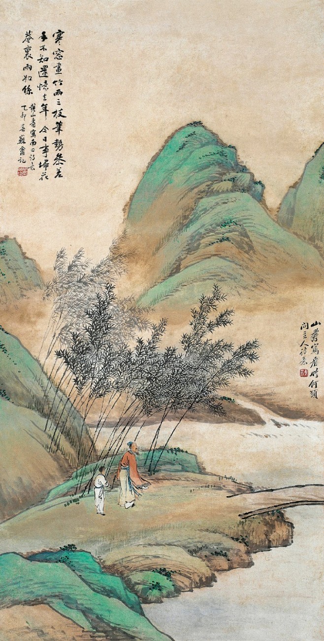 寒窗画竹两三枝，笔势参差手不知。还忆去年今日事，扫花庵内雨丝丝。——清·恽寿田《题画竹》【图：清·黄山寿】