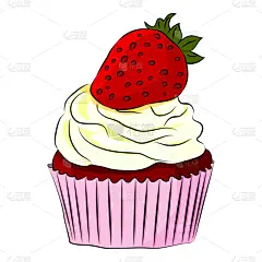 纸杯蛋糕,白色,分离着色,草莓,卡通,可爱的,菜单,蛋糕,杯,食品