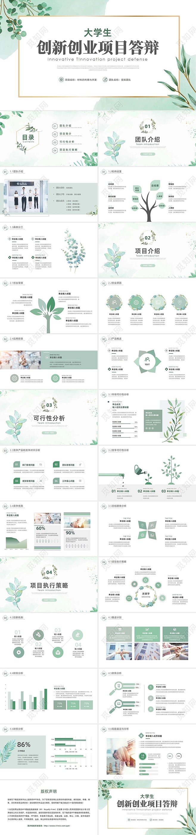 绿色清新简约大学生创新创业项目答辩项目计...