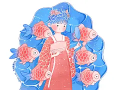 红色锦鲤女孩（2021-11-05）-design by 插画设计师-西瓜