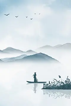 石家小鬼原创中国风二十四节气插画，商用请联系邮箱shijiaxiaogui@QQ.com，未经允许严禁商用。诗经 古风海报 山水画 蒹葭苍苍 
