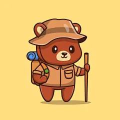 卡通探险熊徒步旅行插画