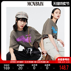 MOVBAIN/毛边女孩 灰色短袖t恤女...