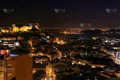 里斯本,水平画幅,高视角,无人,全景,曙暮光,客轮,黄昏,城市生活,葡萄牙
