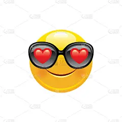 心emoji图标。性感的黑色夏日太阳镜标志贴纸。可爱的卡通社交网络标志。快乐矢量插图孤立在白色背景。