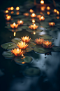 西双版纳水灯节水上河灯祈福许愿氛围摄影图