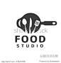 Food studio vector logo. Kitchen tools. Food icon. Food logo. Cooking logo. Restaurant vector logo template. Cafe logo. Pan icon.