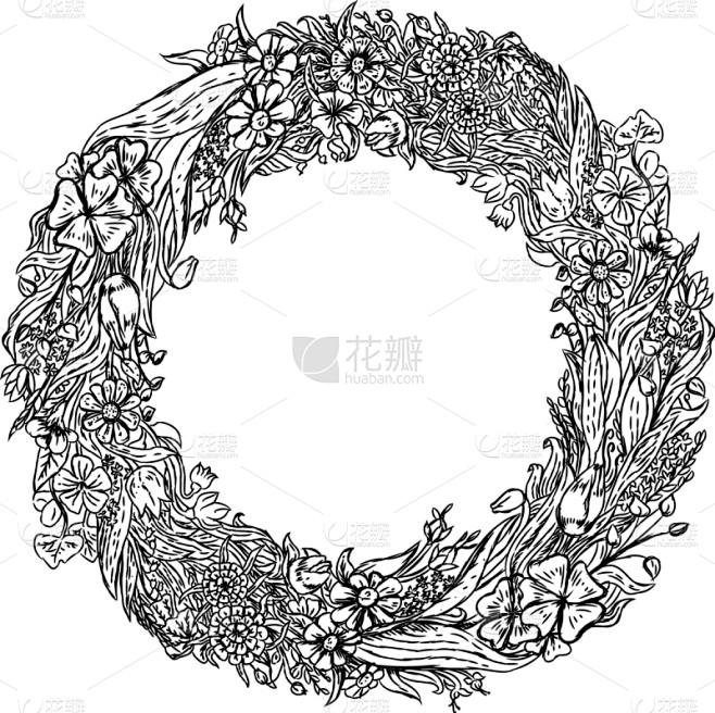 草图,动物手,花环,白色,自然,图像,婚...