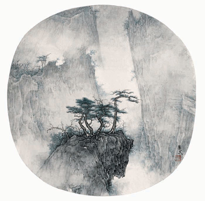 李华弌   小景松瀑  绢本设色  20...