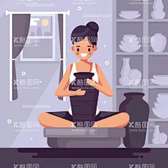 制作陶器  - 源文件下载【酷图网】制作陶器,陶艺,工作室,卡通人物,制陶,手工艺,diy,