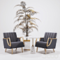 Кресла Horta Fauteuil золотая пальма и столик Arteriors<br/>