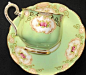 4:00 Tea...Royal Albert...Regal Green teacup and saucer with Pink Rosebuds