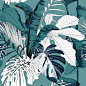 exotic flowers ILLUSTRATION  palm leaves printable seamless pattern vector