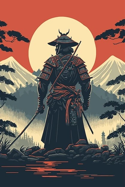 日本武士插画矢量图设计素材-花瓣网