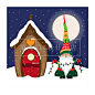 手绘卡通圣诞老人雪地月亮兔子小木屋圣诞节装饰海报插画设计素材-淘宝网