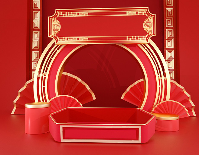 C4D红色banner背景