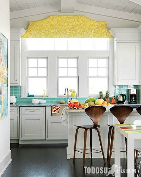 美式白色厨房吧台效果图—土拨鼠装饰设计门...