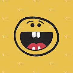 简单的微笑与舌头矢量图标。手绘脸部涂鸦插图在橙色的背景。